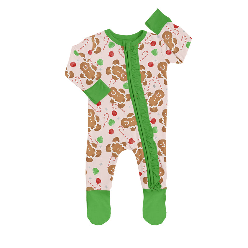 Baby Girls Gingerbread Ruffle Zip Rompers preorder(moq 5)