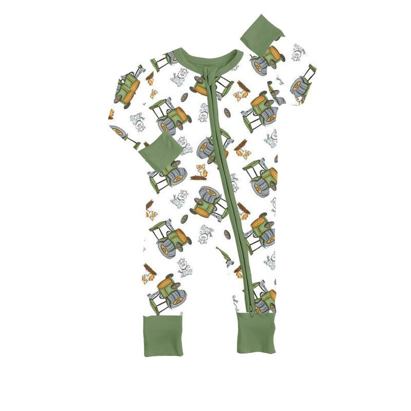 Baby Kids Farm Tractors Zip Rompers preorder(moq 5)