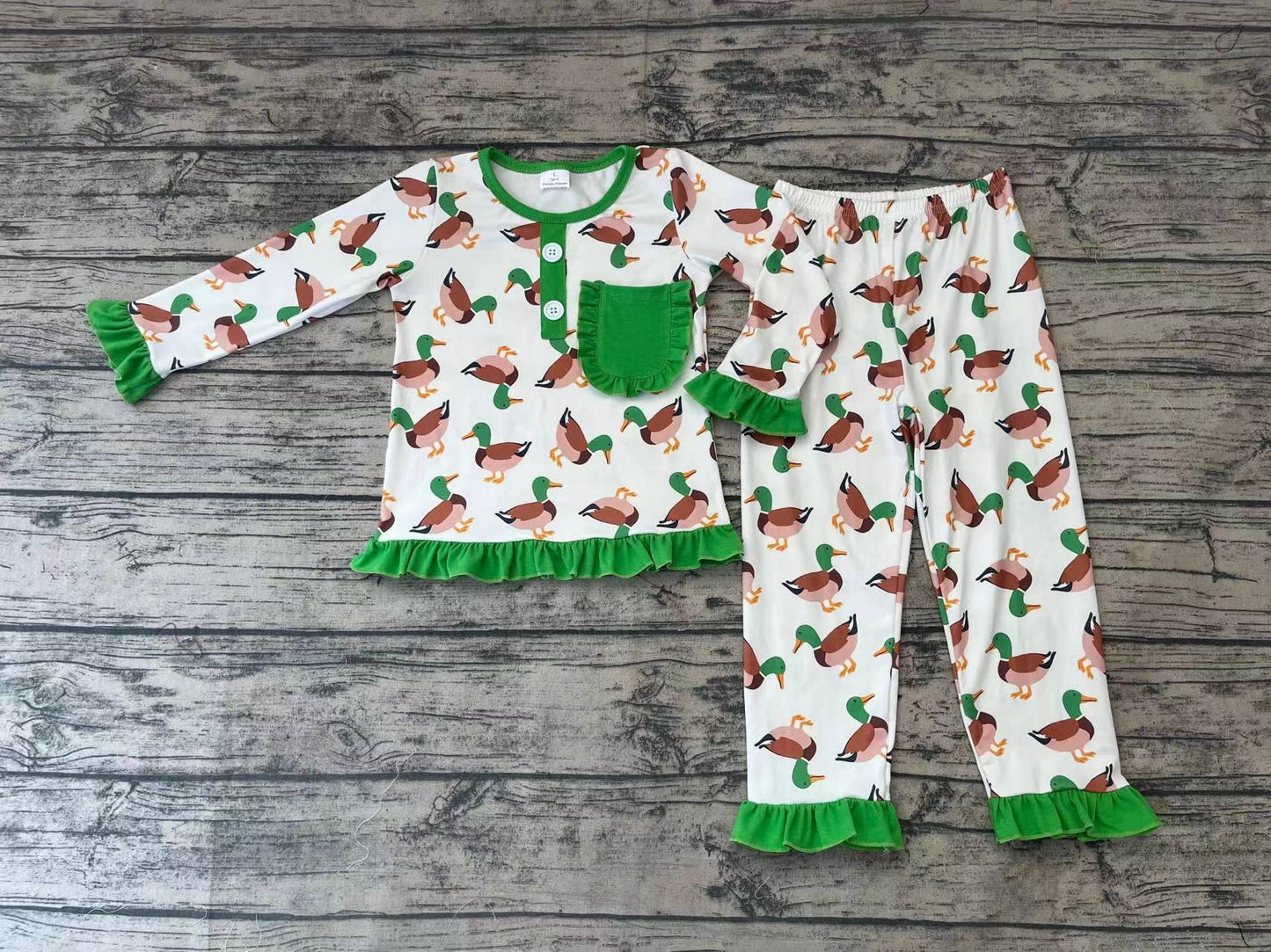 Baby Girls Duck Pocket Tops Pants Ruffle Pajamas Clothes Sets