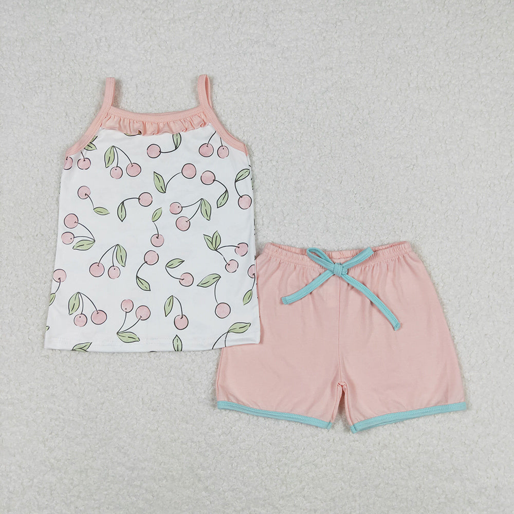 Baby Girls Cherry Fruit Straps Top Shorts Summer Clothes Sets