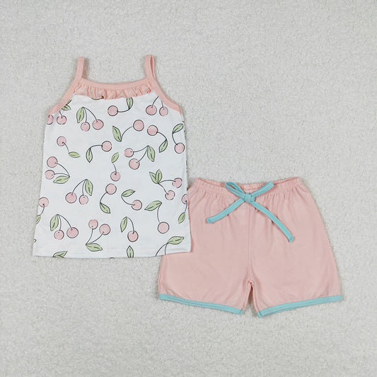 Baby Girls Cherry Fruit Straps Top Shorts Summer Clothes Sets