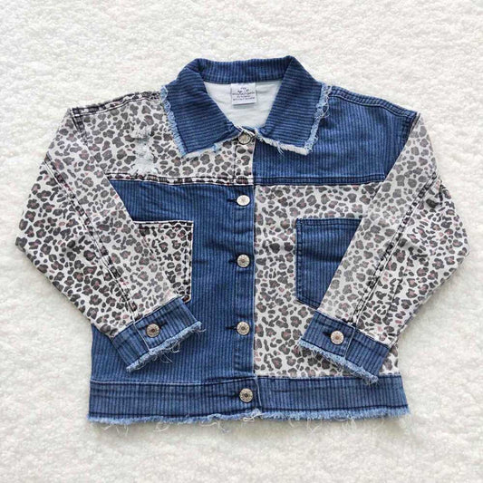 Baby Girls Denim Leopard Patchwork Long Sleeve Jackets Cardigans