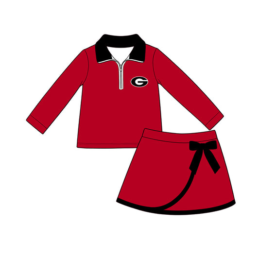 Preorder (moq 5) Baby Girls Georgia Zip Pullover Bow Skirt Short Team Clothes Set