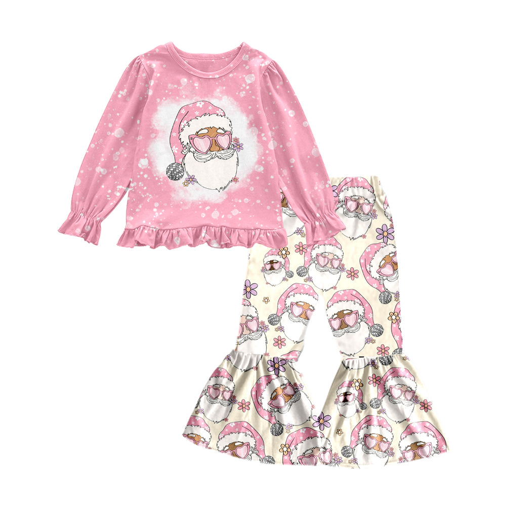 Baby Girls Christmas Santa Pink Ruffle Top Bell Pants Clothing Sets preorder(moq 5)