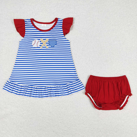 Baby Girls Blue Stripes Baseball Tunic Top Bummies Clothes Sets
