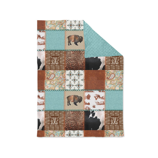 Baby Girls Western Cows Blue Minky Blankets preorder(moq 5)