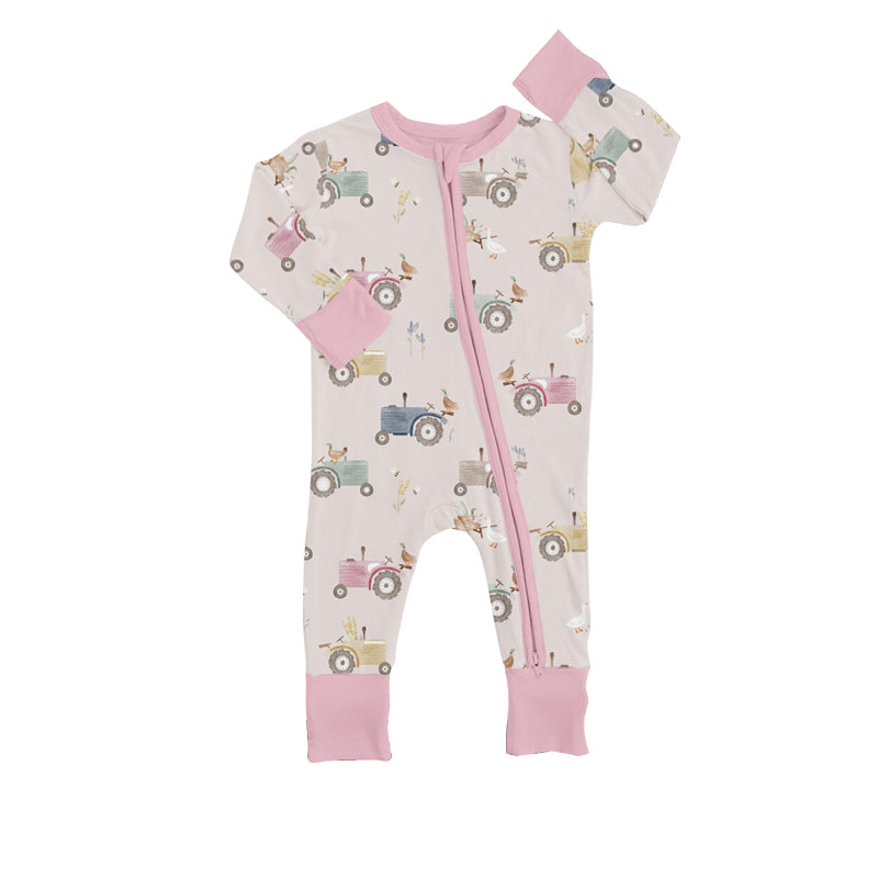 Baby Girls Long Sleeve Duck Tractor Rompers preorder(moq 5)