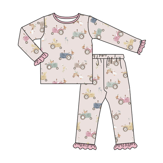 Baby Girls Pink Duck Tractor Pajamas Clothes Sets preorder(moq 5)