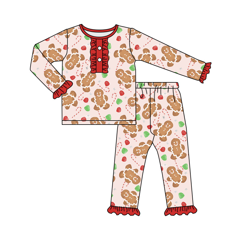 Baby Girls Gingerbread Ruffle Pajamas Sets preorder(moq 5)