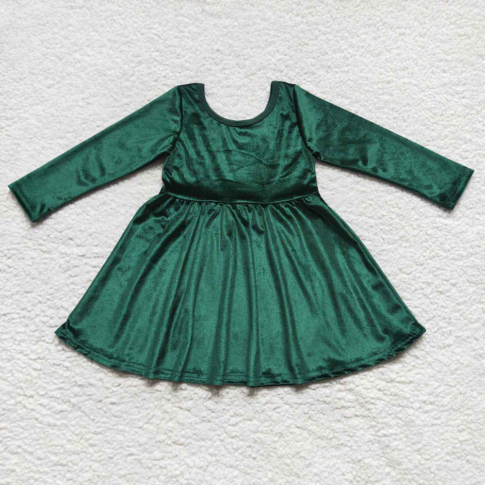 Baby Girls Green Long Sleeve Velvet Knee Length Dresses