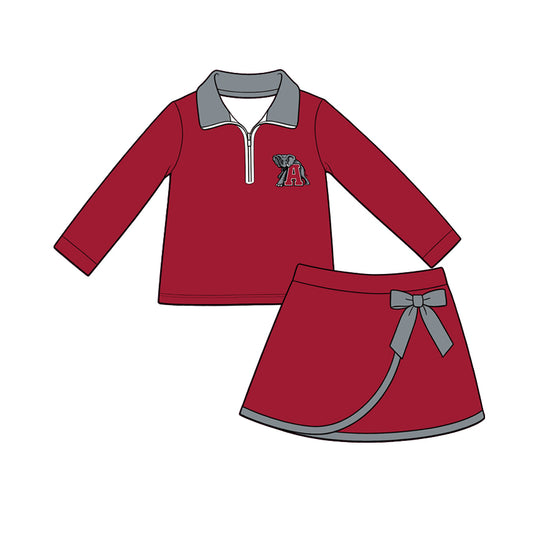 Preorder (moq 5) Baby Girls Alabama Zip Pullover Bow Skirt Short Team Clothes Set