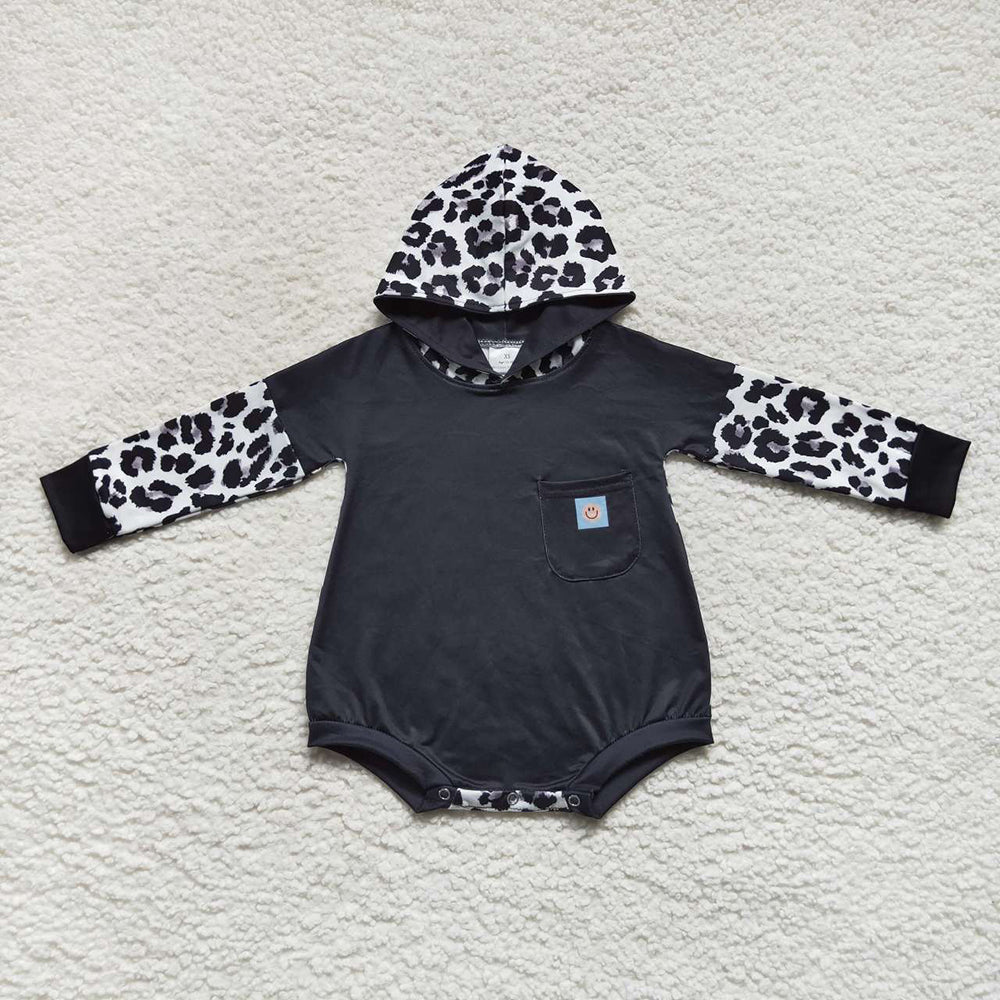 Baby Kids Cow Print Smile Pocket Long Sleeve Rompers