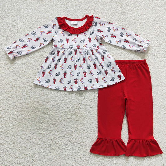 Baby Girls Christmas Crawfish Tunic Ruffle Pants Clothes Sets