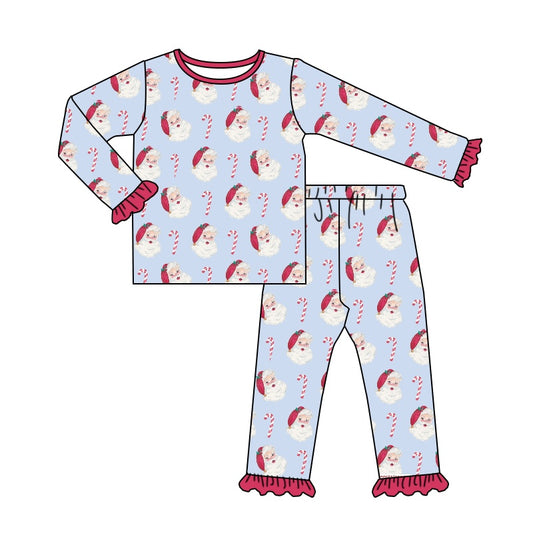 Baby Girls Christmas Santa Candy Cane Ruffle Pants Pajamas Sets preorder(moq 5)