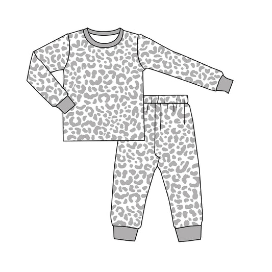 Baby Kids Grey Leopard Spring Fall Pajamas Clothes Sets preorder(moq 5)