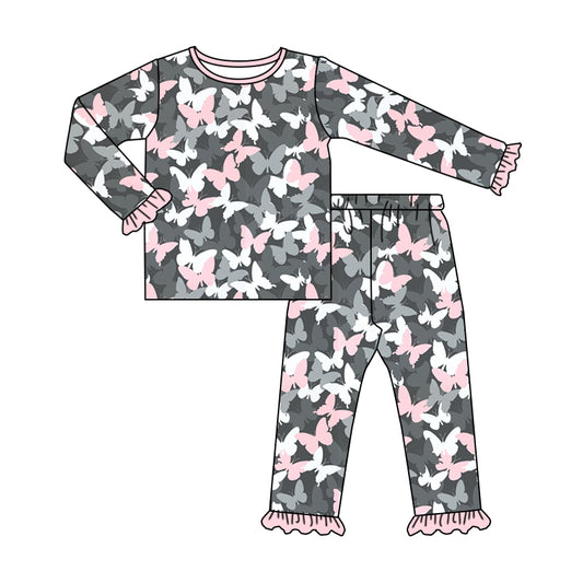 Baby Girls Butterfly Pink Shirts Ruffle Pants Pajamas Clothes Sets preorder(moq 5)