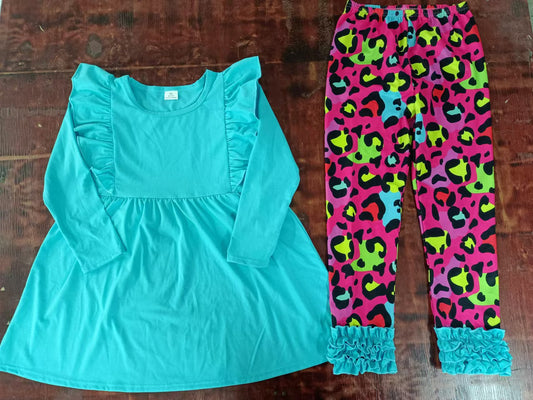 Baby Girls Ruffle Tunic Leopard Icing Ruffle Legging Clothes preorder(MOQ 5)