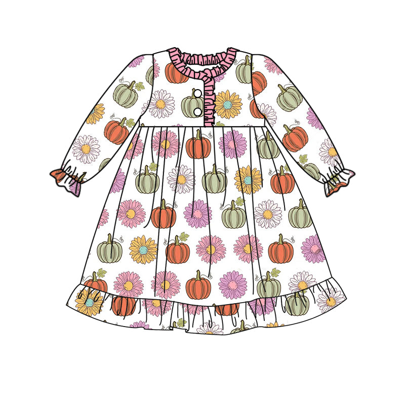 Baby Girls Thankful Pumpink Ruffle Dresses preorder(moq 5)