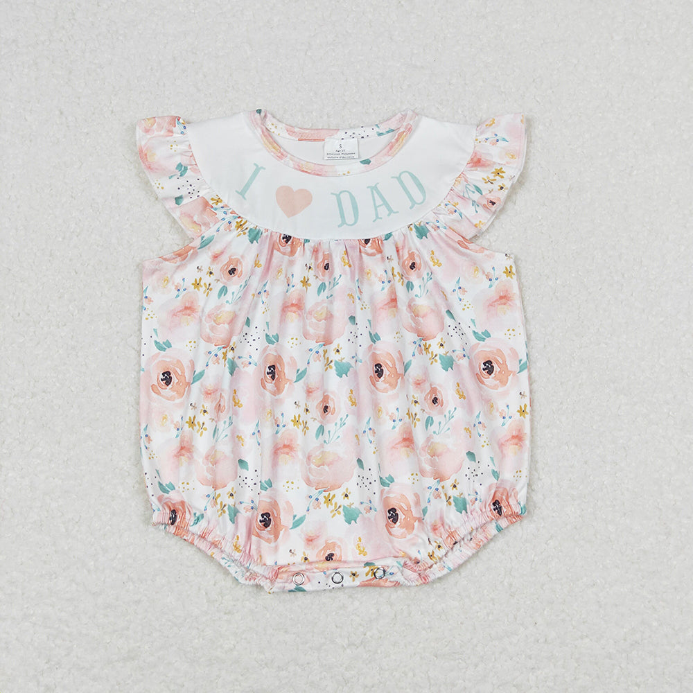 Baby Girls I Love Dad Flowers Ruffle Sleeveless Summer Rompers
