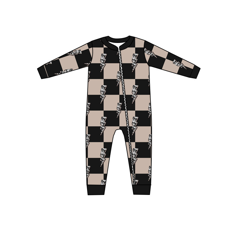 Baby Kids Black Plaid Western Long Sleeve Zip Rompers preorder(moq 5)