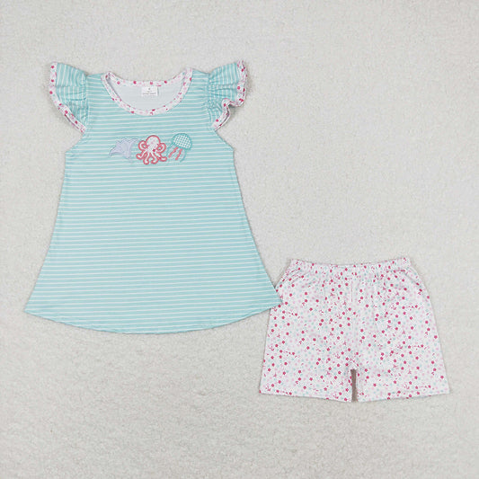 Baby Girls Blue Stripes Octopus Sibling Sister Clothes Sets