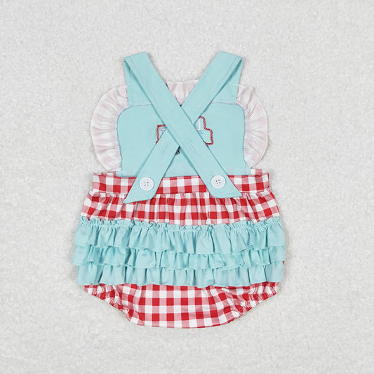 Baby Infant Girls Fire Truck Checkered Rompers
