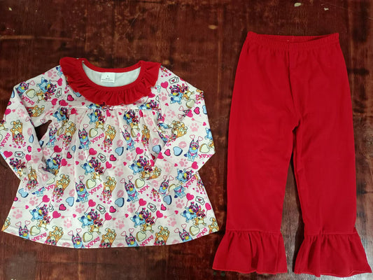 Baby Girls Valentines Dogs Tunic Ruffle Pants Clothes Sets preorder(MOQ 5)