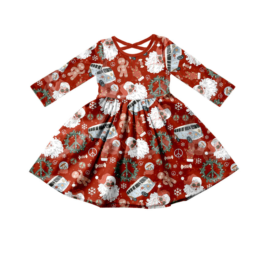 Baby Girls Christmas Peace Santa Twirl Dresses preorder(moq 5)