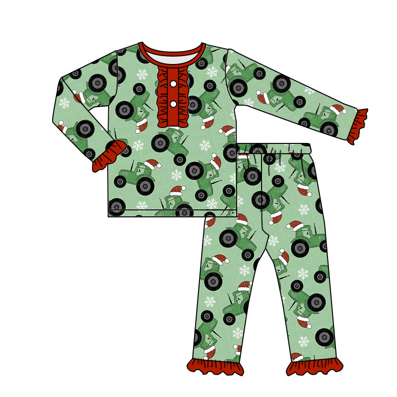 Baby Girls Green Tractor Pajamas Clothes Sets preorder(moq 5)