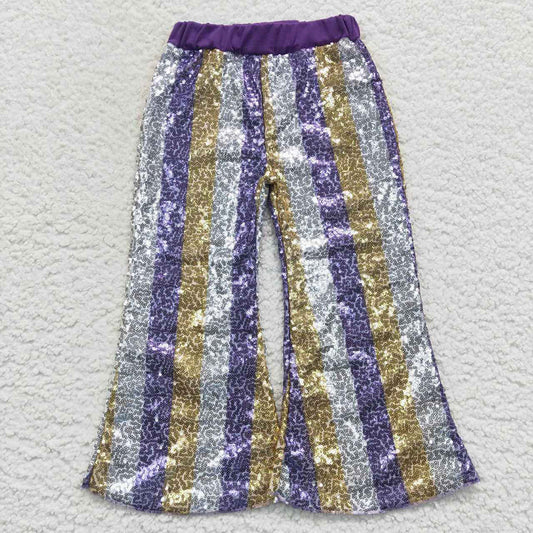 Baby Girls Purple Golden Sequin Bell Bottom Pants