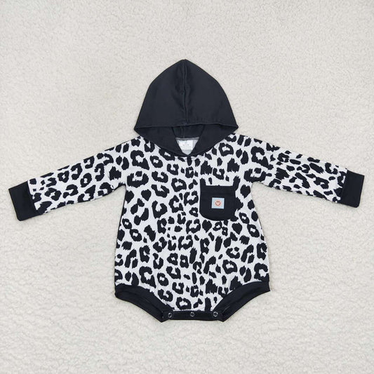 Baby Kids Cow Print Smile Hoodie Pocket Long Sleeve Rompers