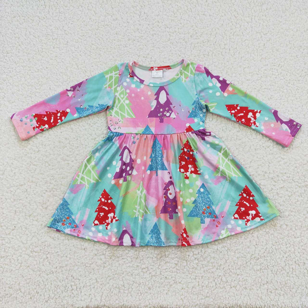 Baby Girls Colorful Christmas Tree Knee Length Dresses