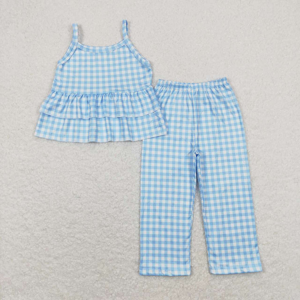 Baby Girls Blue Checkered Tunic Top Legging Pants Clothes Sets