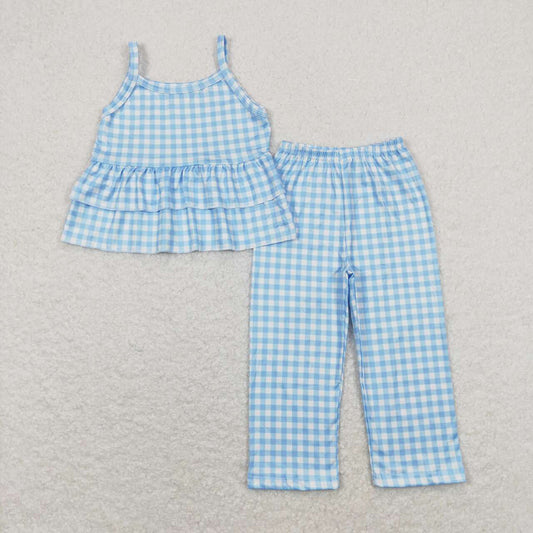 Baby Girls Blue Checkered Tunic Top Legging Pants Clothes Sets
