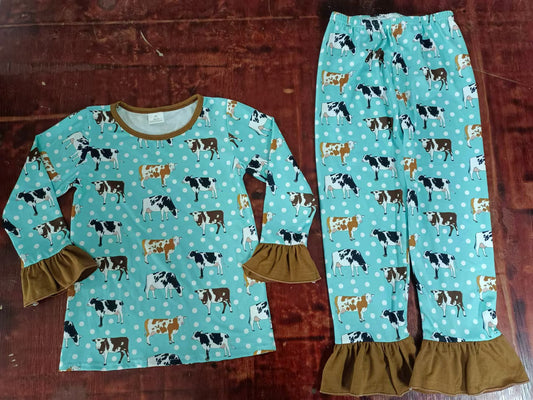 Baby Girls Western Dots Cows Farms Shirts Pants Pajamas Clothes Sets preorder(MOQ 5)