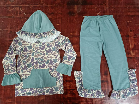 Baby Girls Camo Hooded Top Shirts Flare Pants Clothes Sets preorder(MOQ 5)