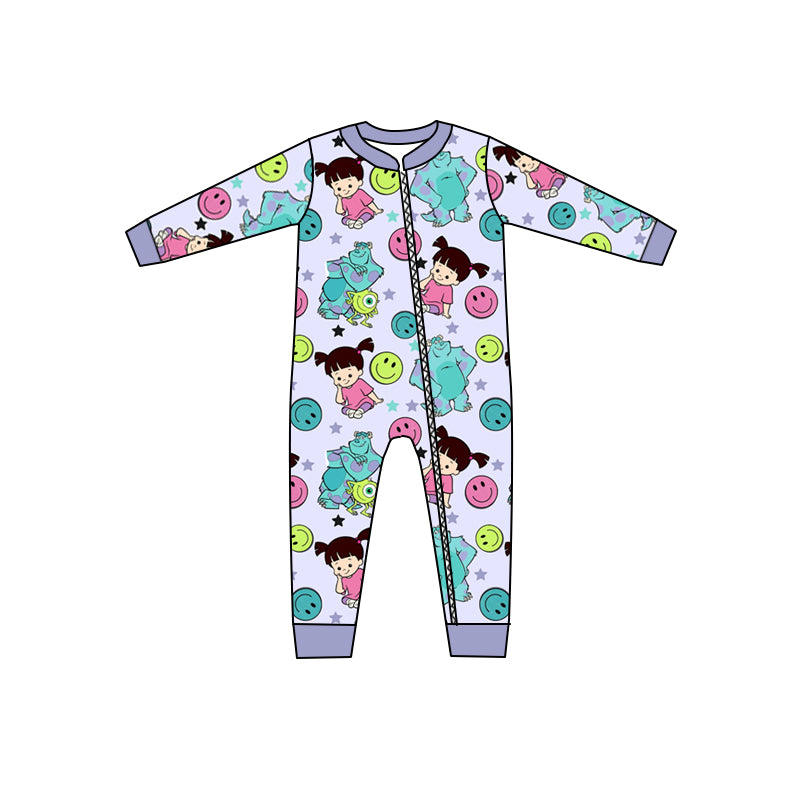 Baby Kids Purple Monster Long Sleeve Zip Rompers preorder(moq 5)