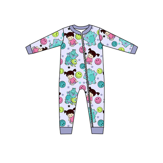 Baby Kids Purple Monster Long Sleeve Zip Rompers preorder(moq 5)