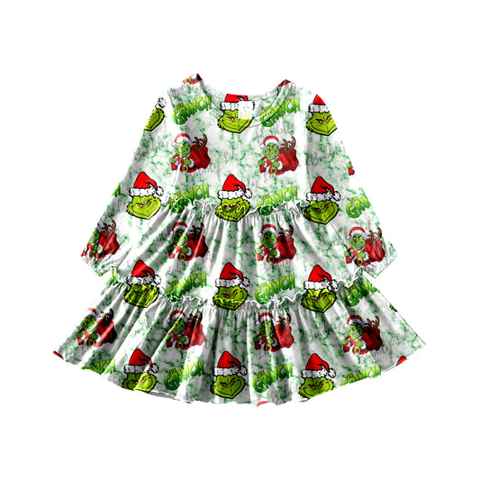 Baby Girls Christmas Green Frog Ruffle Knee Length Dresses preorder(moq 5)