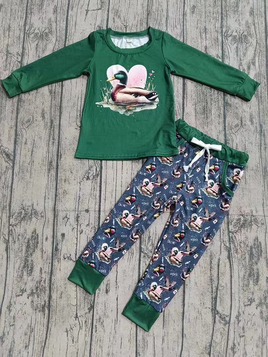 Baby Boys Valentines Duck Hearts Shirts Jogger Pants Clothes Sets preorder(MOQ 5)