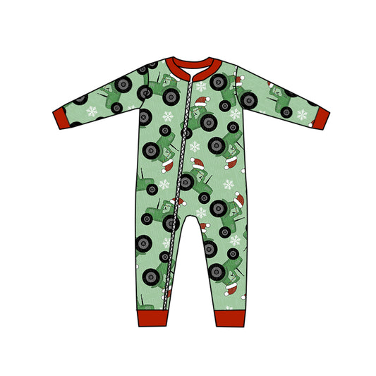 Baby Girls Long Sleeve Christmas Tractor Zip Rompers preorder(moq 5)