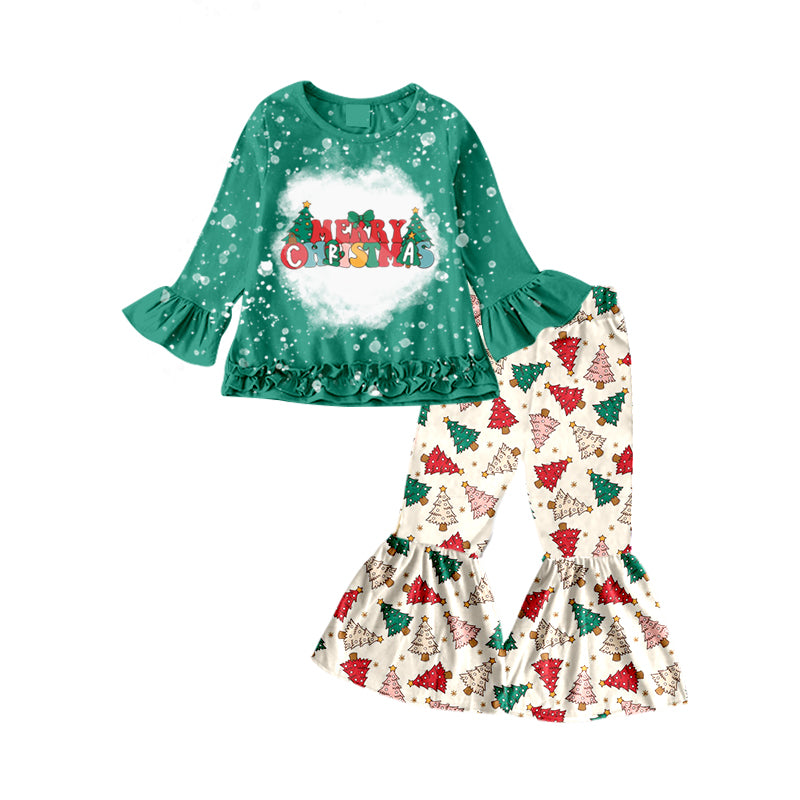 Baby Girls Christmas Tree Bell Bottom Pants Clothes Sets preorder(moq 5)