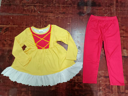 Baby Girls Yellow Princess Tunic Top Legging Clothes Sets preorder(MOQ 5)