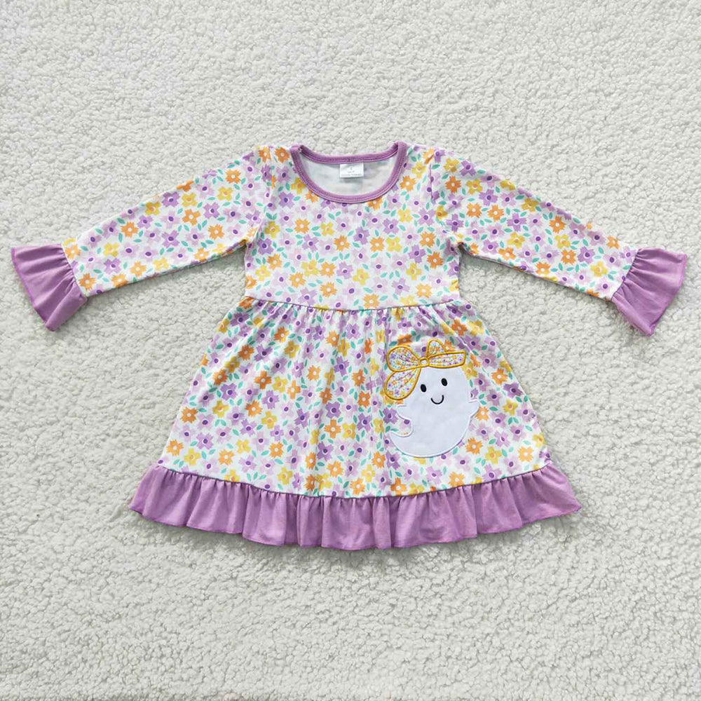 Baby Girls Purple Flowers Ghost Knee Length Dresses