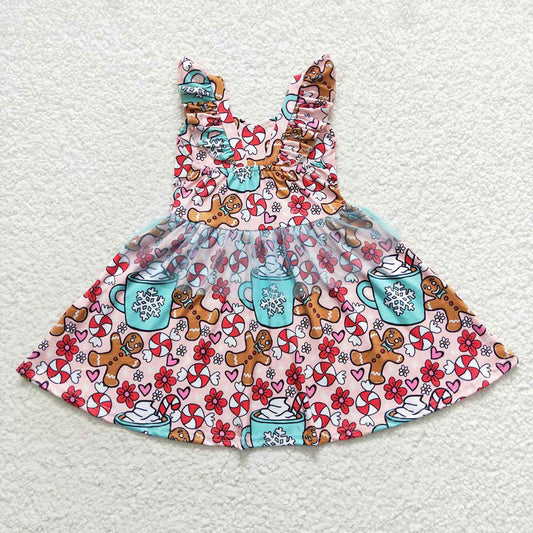 Baby Girls Christmas Cup Gingerbread Ruffle Knee Length Dresses