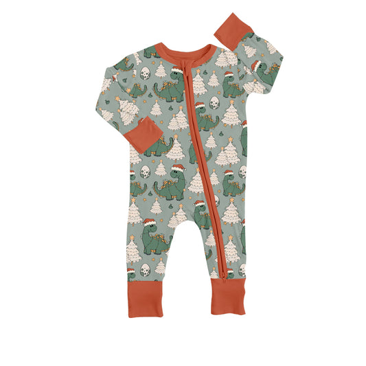 Baby Kids Christmas Dinosaur Long Sleeve Zip Rompers preorder(moq 5)