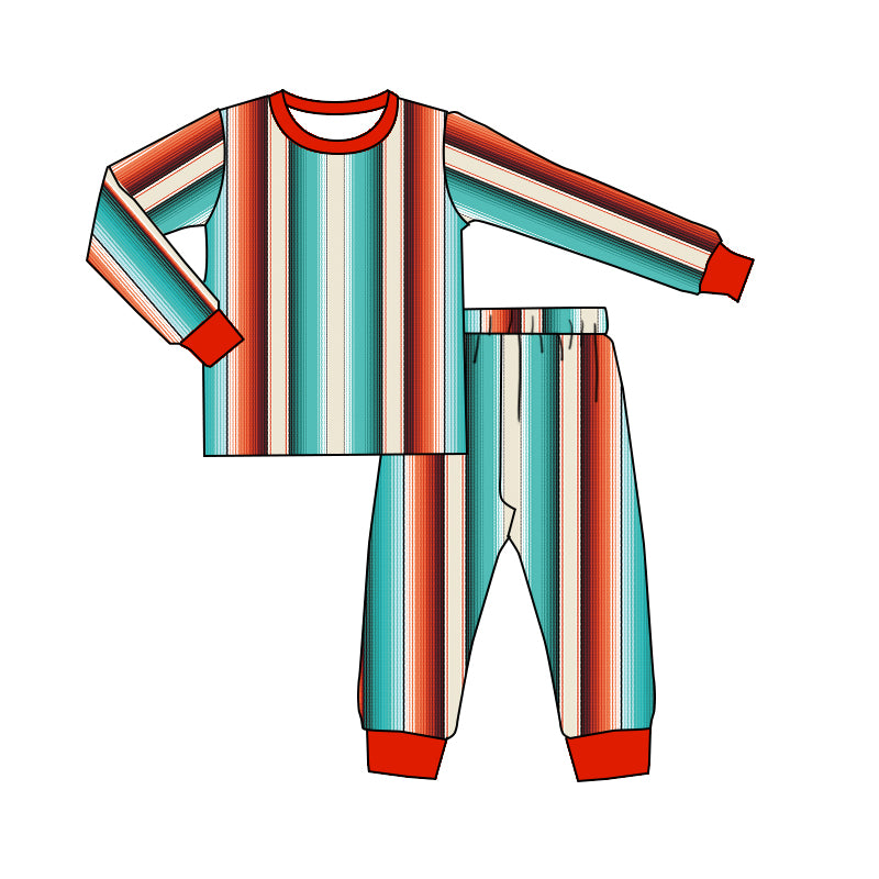 Baby Kids Blue Stripes Spring Fall Pajamas Clothes Sets preorder(moq 5)