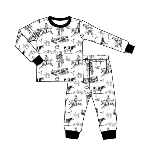 Baby Kids White Horse Spring Fall Pajamas Clothes Sets preorder(moq 5)