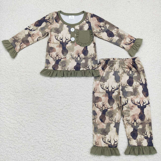 Baby Girls Camo Deer Pocket Top Pants Pajamas Clothes Sets