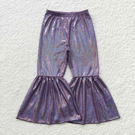 P0193 Baby Girls Purple Holographic Spandex Bell Bottom Pants